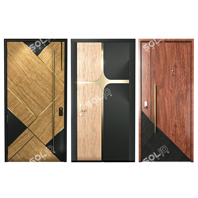  3 Modern Vray Rendered Doors 3D model image 7