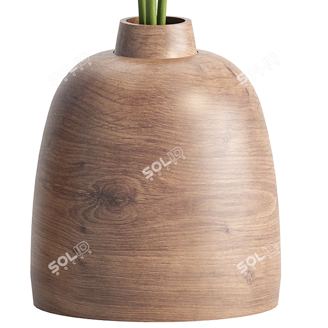 Decorative Wood Vase with Plants 3D model image 3