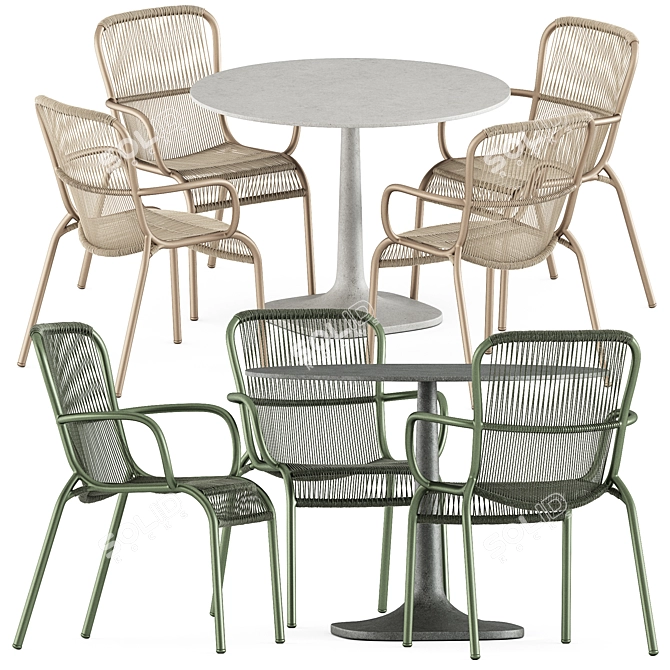 Outdoor Dining Set: Loop Chair & Fiore Table 3D model image 1