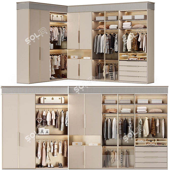 5-Door Modern Wardrobe with Render Optimization 3D model image 1