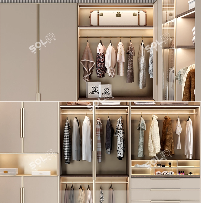 5-Door Modern Wardrobe with Render Optimization 3D model image 2