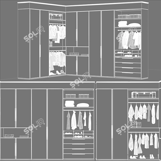 5-Door Modern Wardrobe with Render Optimization 3D model image 3