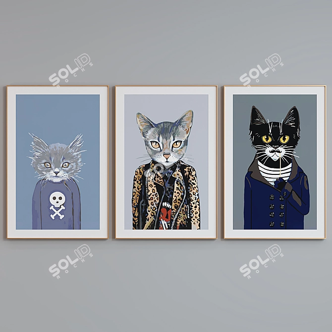 Modern Cat Portrait Picture Frame Set 3D model image 2