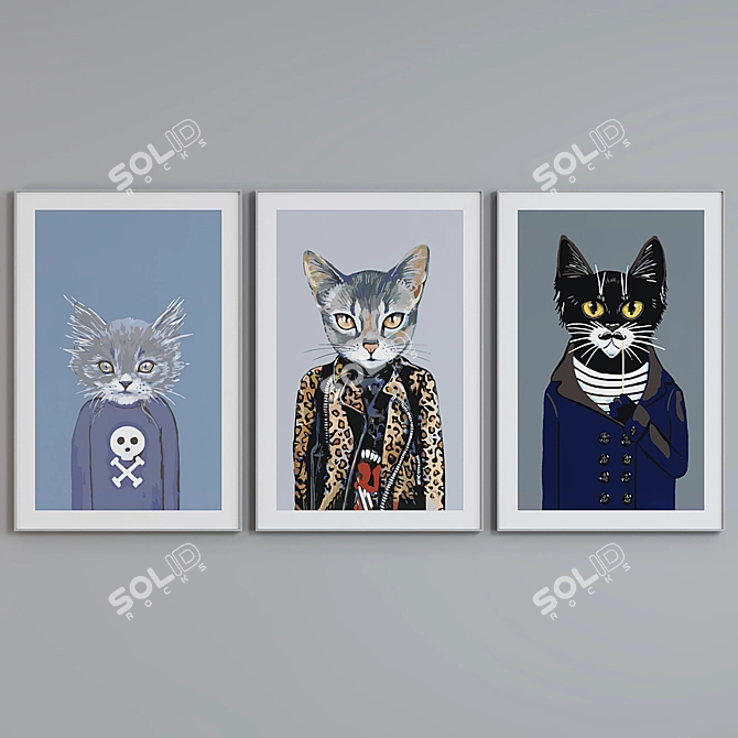 Modern Cat Portrait Picture Frame Set 3D model image 3