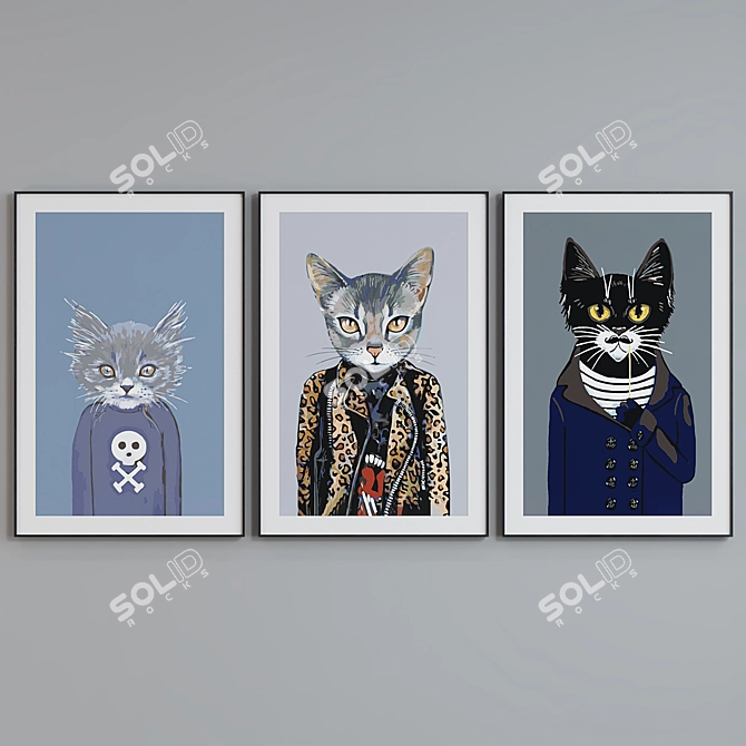 Modern Cat Portrait Picture Frame Set 3D model image 5