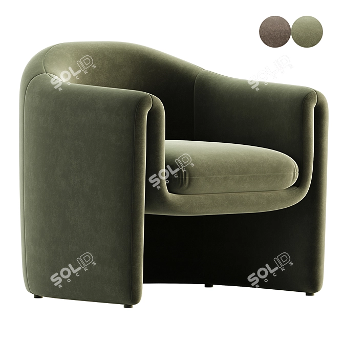 Luxury Velvet Barrel Chair 3D model image 2