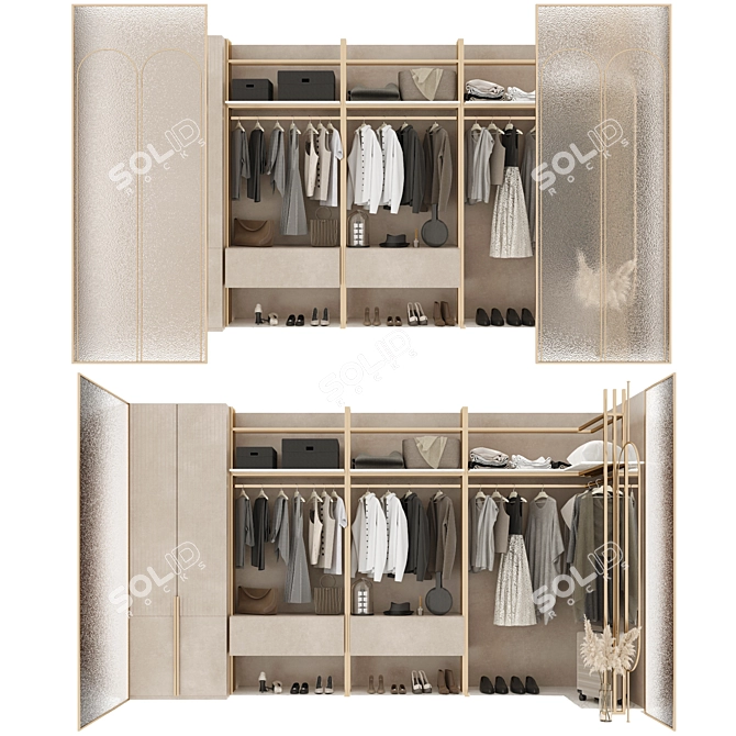 Modern Gold and Marble Wardrobe 3D model image 1