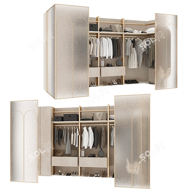 Modern Gold and Marble Wardrobe 3D model image 2