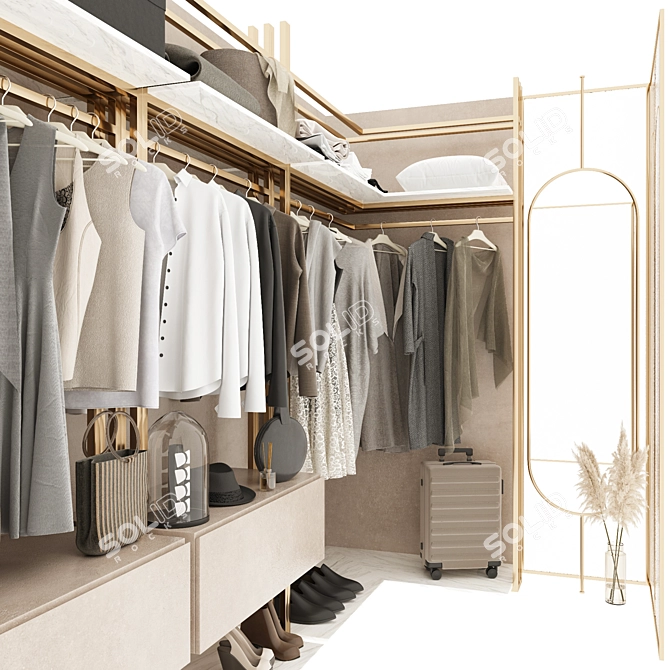 Modern Gold and Marble Wardrobe 3D model image 3