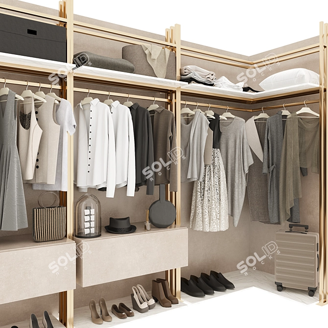 Modern Gold and Marble Wardrobe 3D model image 4