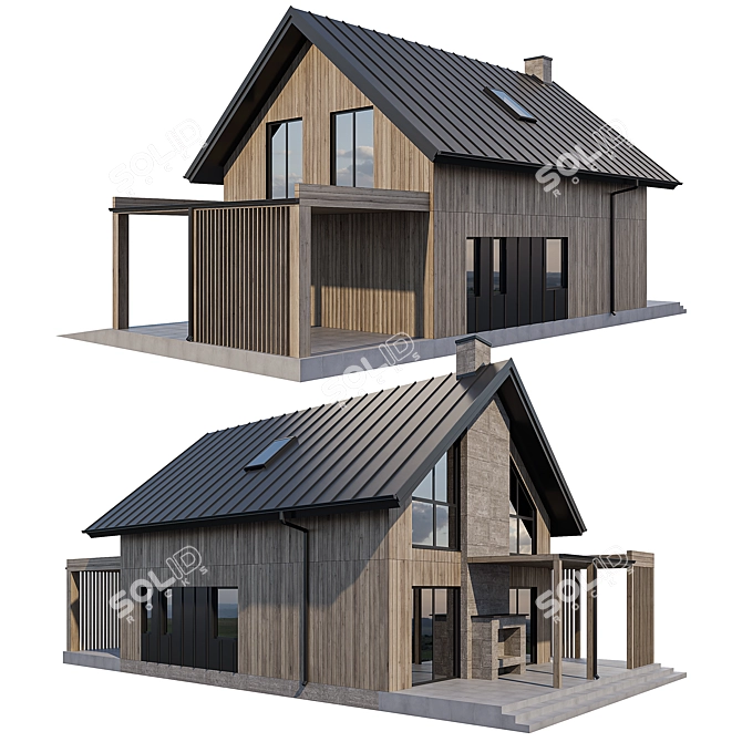 Modern Two-Story Cottage with Fireplace 3D model image 2