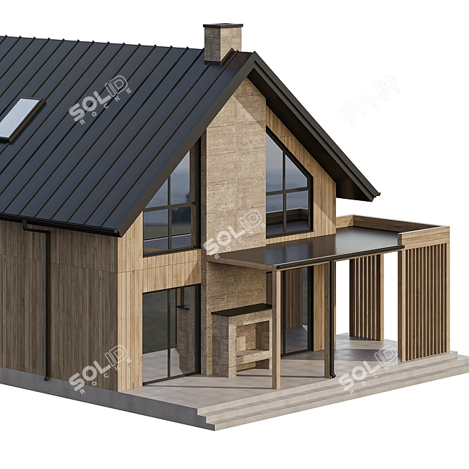 Modern Two-Story Cottage with Fireplace 3D model image 4