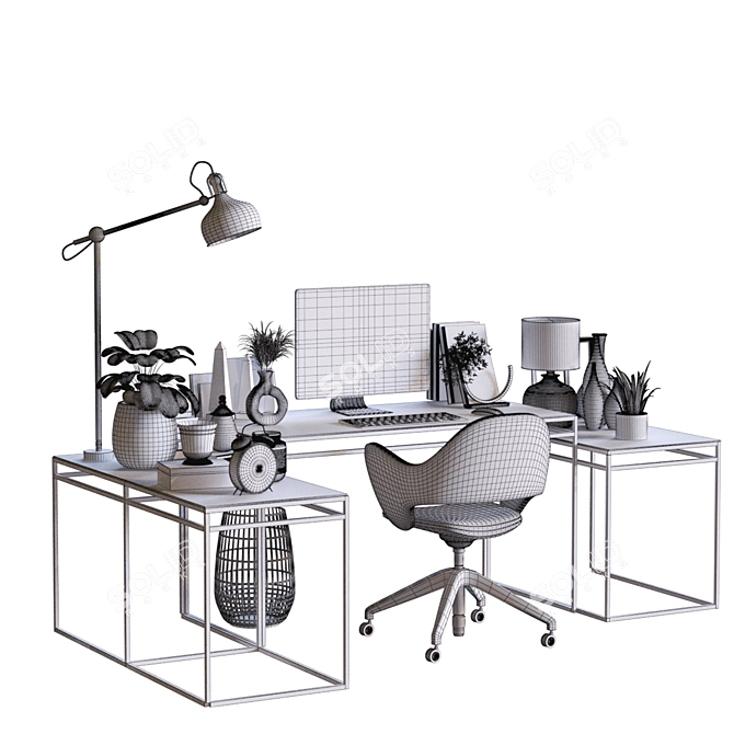 Contemporary Home Office Desk Set 3D model image 6