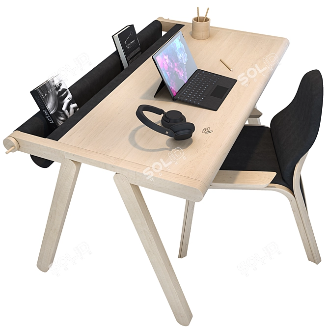 Modern Leather-Wood Desk Set 3D model image 4