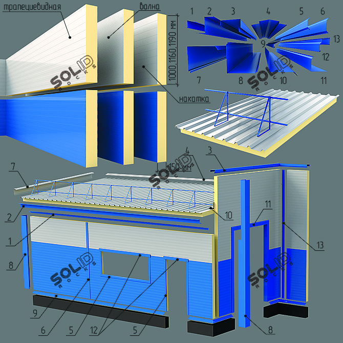 Metal Profile Sandwich Panels 3D model image 1