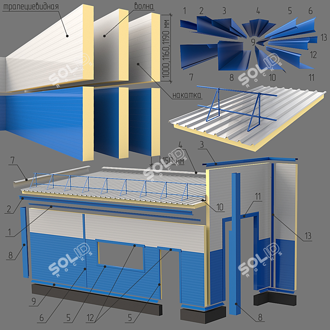 Metal Profile Sandwich Panels 3D model image 5