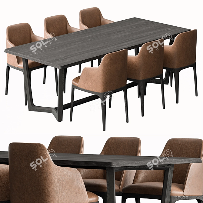 Elegant Dining Set with 6 Chairs 3D model image 1