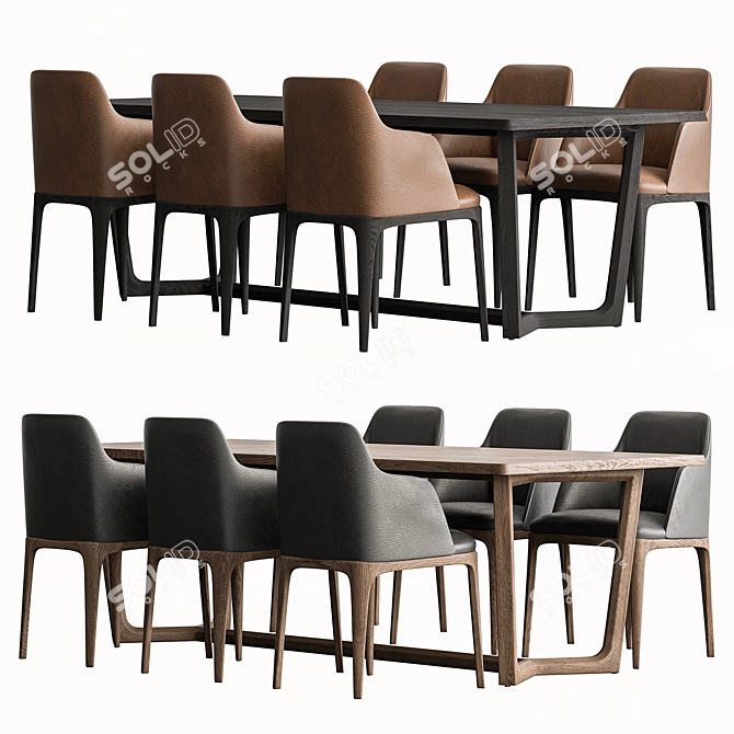 Elegant Dining Set with 6 Chairs 3D model image 3