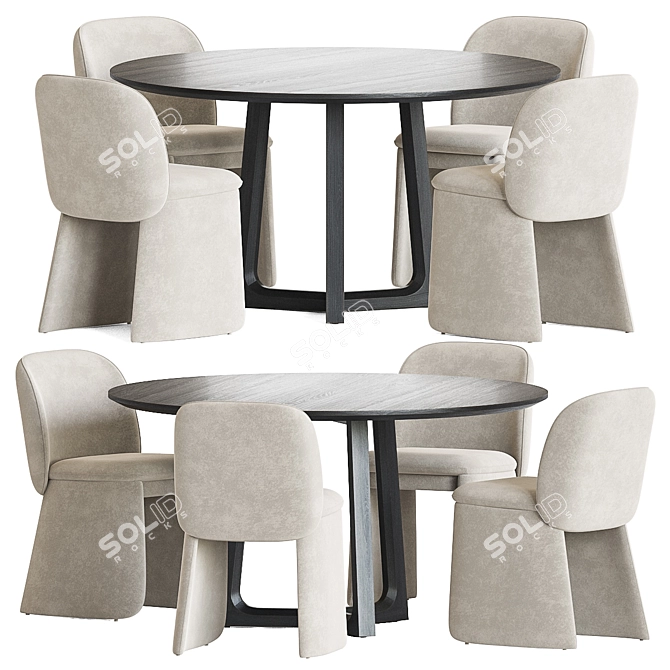 Evie Velvet Dining Set Wood 3D model image 1