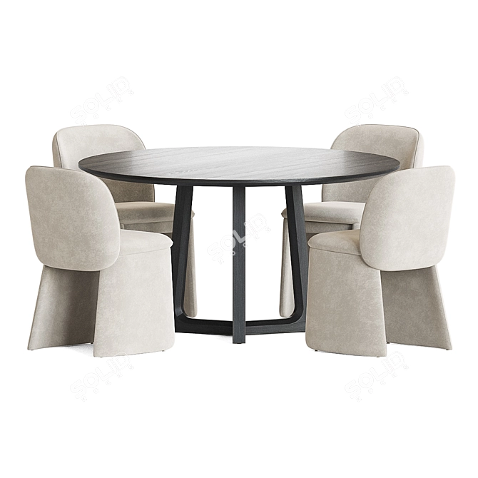 Evie Velvet Dining Set Wood 3D model image 2