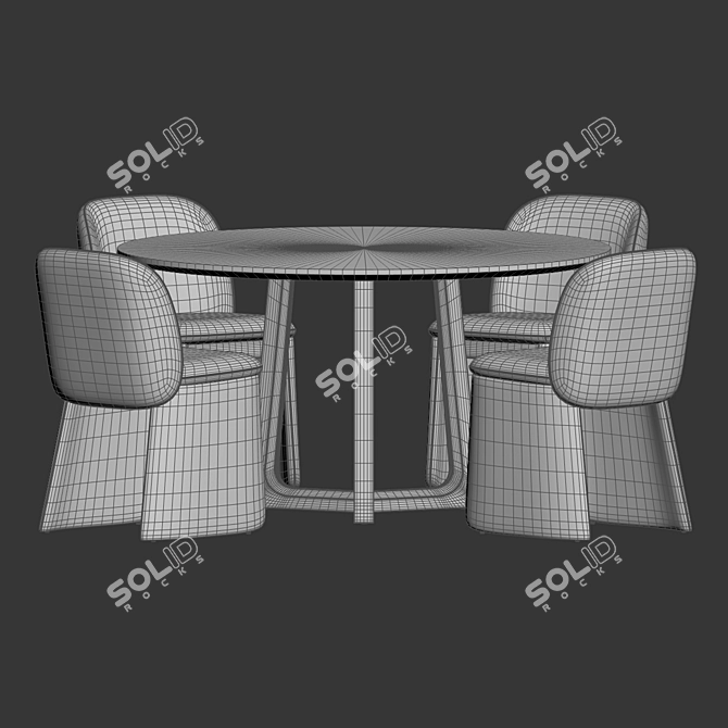 Evie Velvet Dining Set Wood 3D model image 4