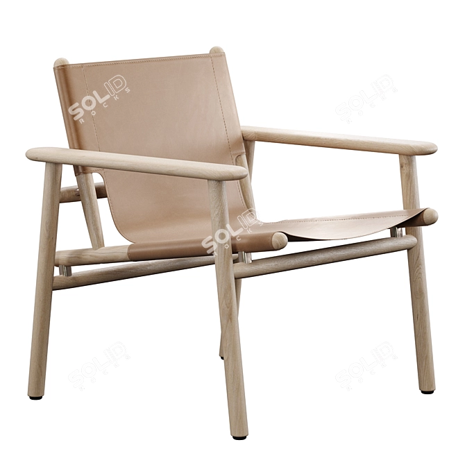 Modern Leather Oak Armchair Cordoba 3D model image 14