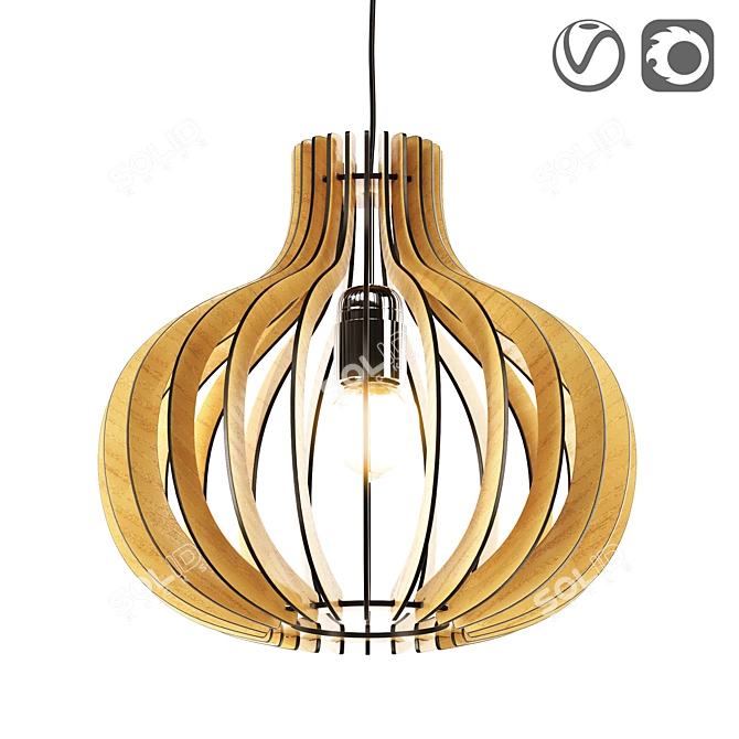 Scandinavian Wood Pendant Light, Sina 3D model image 1