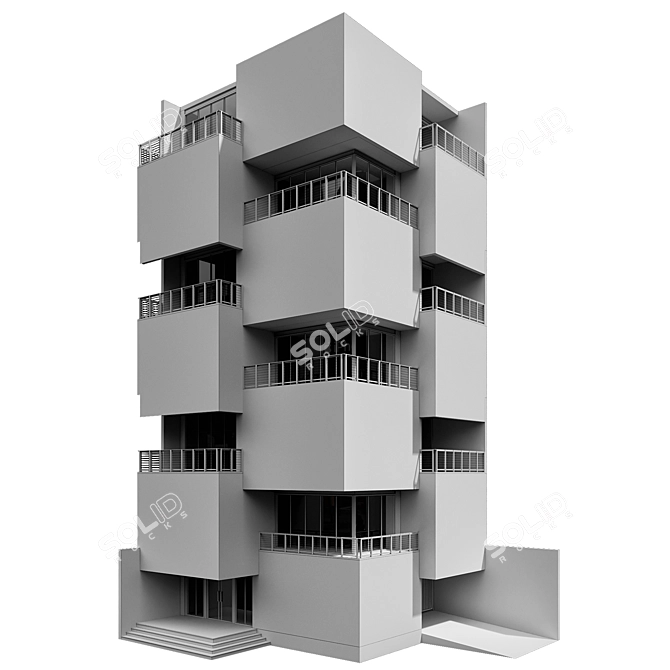 Modern Dual Facade Building Model 3D model image 7