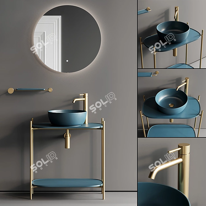 Diva Metal Vanity Unit Set 3D model image 1