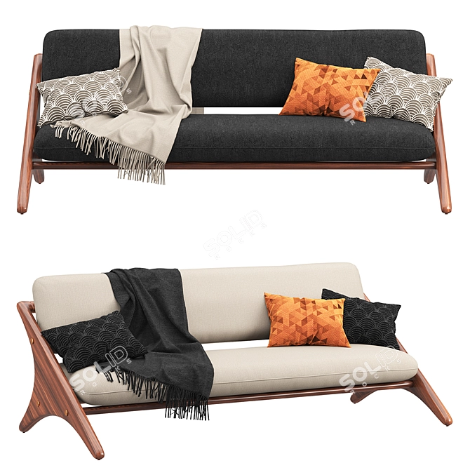 Modern Angolo Velvet Espresso Sofa 3D model image 5