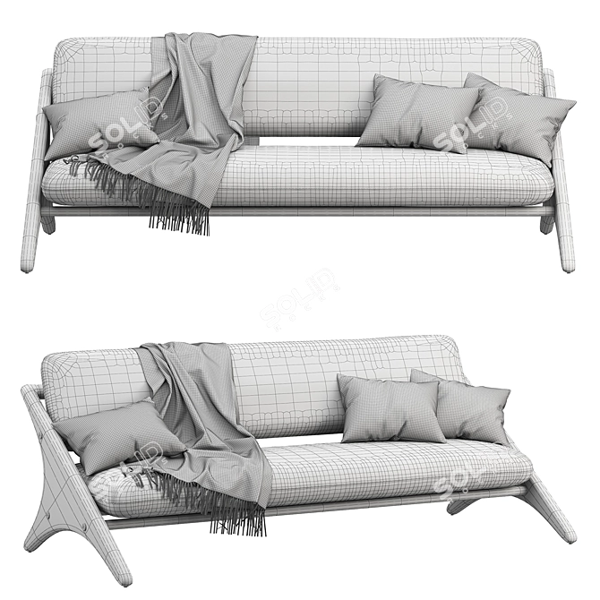 Modern Angolo Velvet Espresso Sofa 3D model image 7