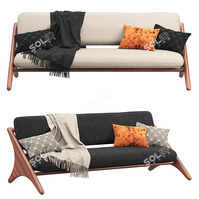 Modern Angolo Velvet Espresso Sofa 3D model image 8