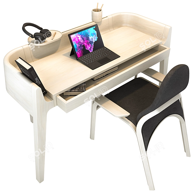 Sleek Desk Set with Chair 3D model image 2