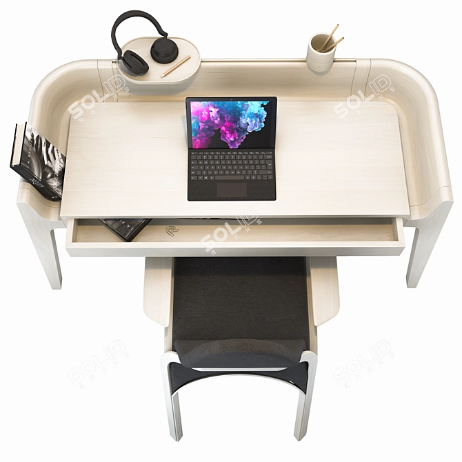 Sleek Desk Set with Chair 3D model image 6