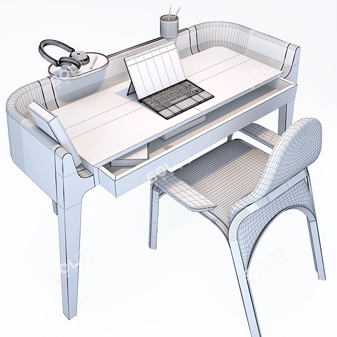 Sleek Desk Set with Chair 3D model image 7