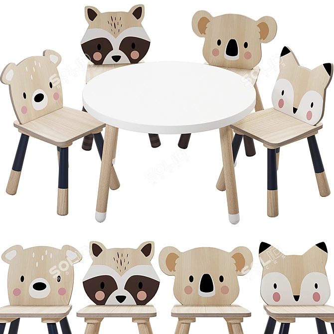 Forest Creature Kids Chair Set 3D model image 1