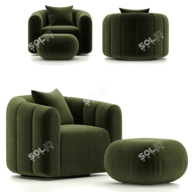 Luxe Green Velvet Swivel Chair 3D model image 1