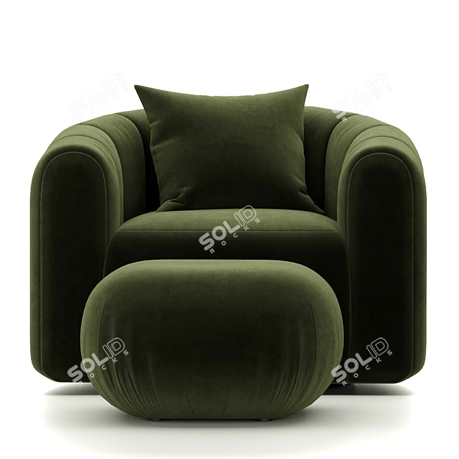 Luxe Green Velvet Swivel Chair 3D model image 2