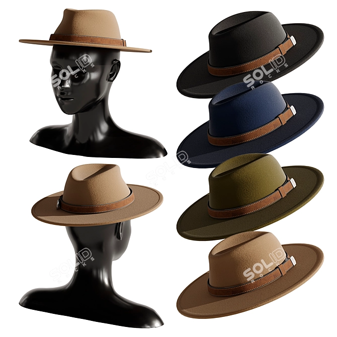 Vintage Hat Set 3D Model 3D model image 1