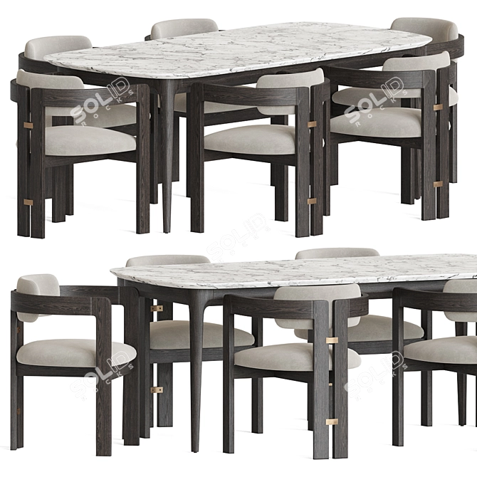 Velvet Upholstered Wood Dining Set 3D model image 1