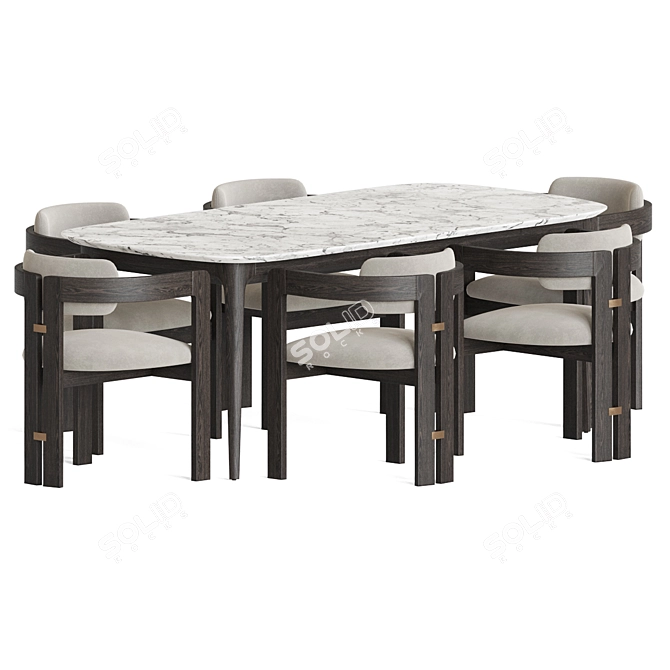 Velvet Upholstered Wood Dining Set 3D model image 2