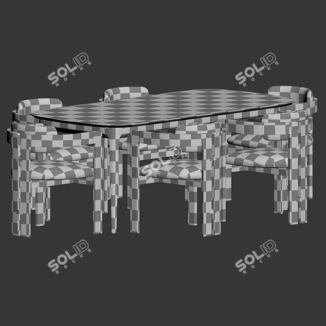 Velvet Upholstered Wood Dining Set 3D model image 3