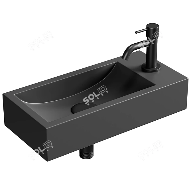 Natural Stone Basin Set Black 3D model image 1