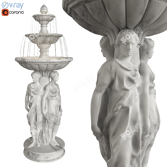 Sculptural Roman Maiden Fountain 3D model image 1