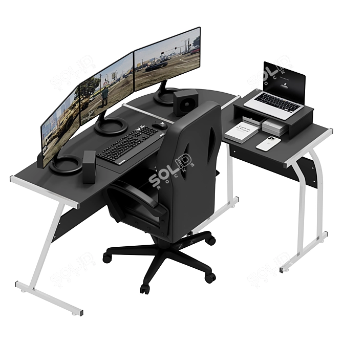 L-Shaped Computer Desk, Modern Office 3D model image 1