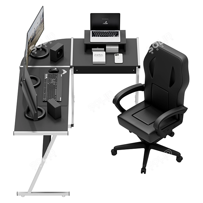 L-Shaped Computer Desk, Modern Office 3D model image 2