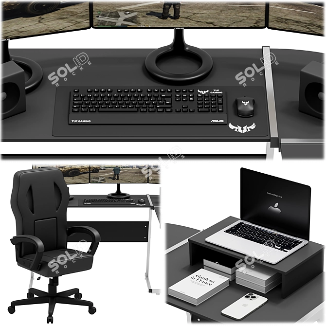 L-Shaped Computer Desk, Modern Office 3D model image 3