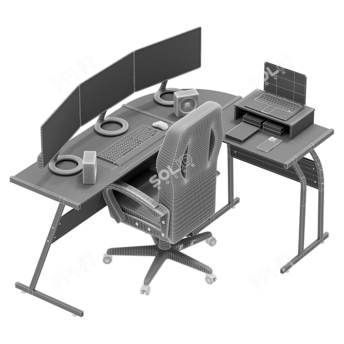 L-Shaped Computer Desk, Modern Office 3D model image 4