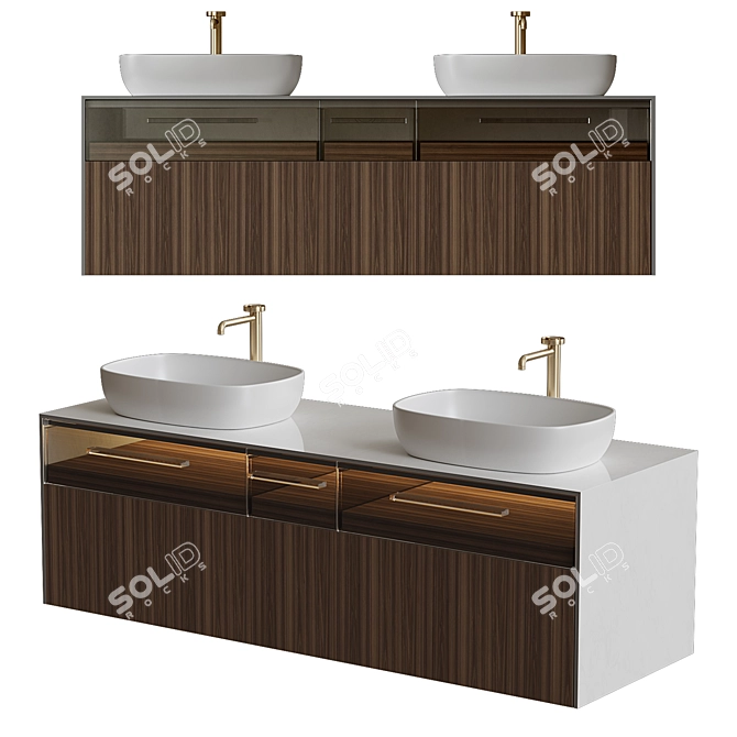  Sleek Glass Wood Display Stand 3D model image 1