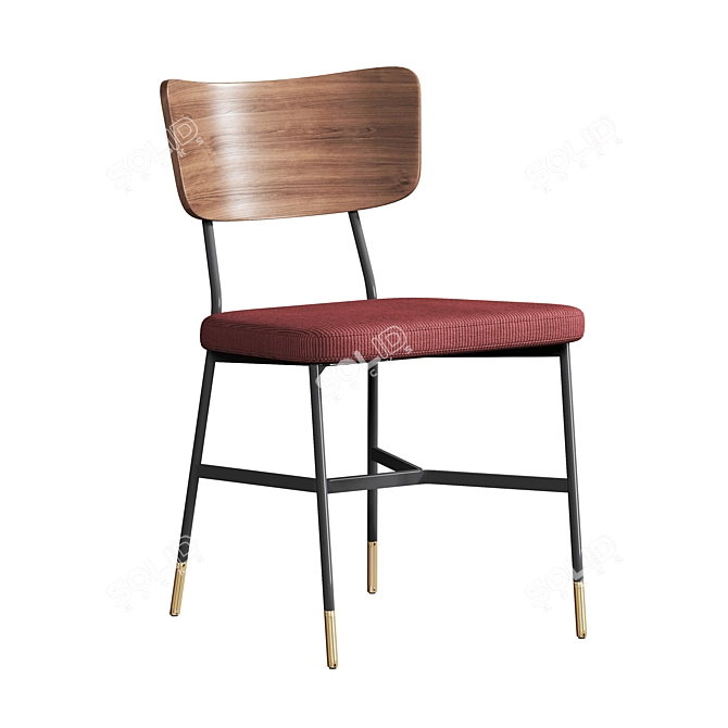 Elegant Rosewood Corduroy Velvet Chairs 3D model image 1